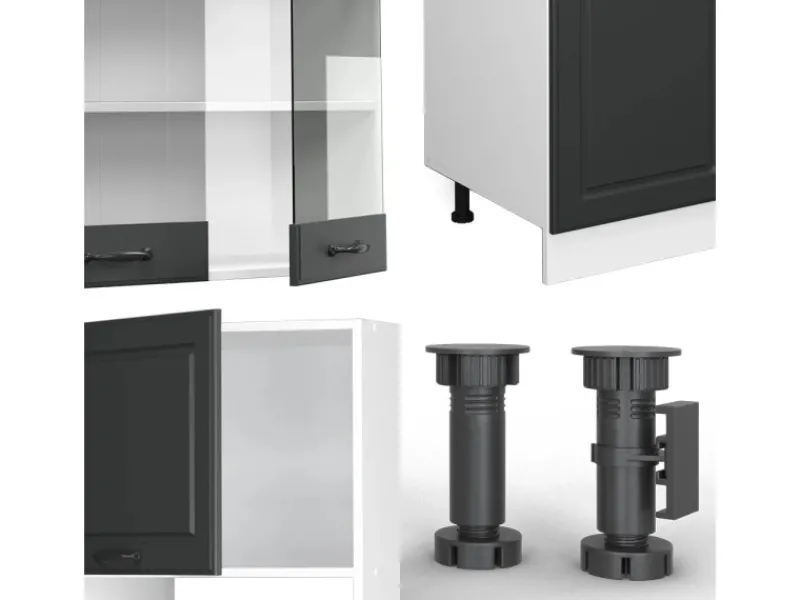 Hot Vicco R-Line Küchenzeile Anthrazit Landhaus/Weiß 300 cm mit HochschrankAP Marmor ohne E-Geräte Einbauküchen