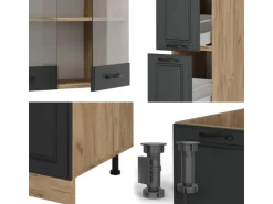 Best Vicco R-Line Küchenzeile Anthrazit Landhaus/Goldkraft Eiche 350 cm AP Anthrazit ohne E-Geräte Anthrazit Struktur