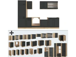 Hot Vicco R-Line Küchenzeile Anthrazit Landhaus/Goldkraft Eiche 300 cm AP Eiche ohne E-Geräte Anthrazit Struktur