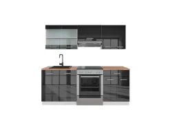 Clearance Vicco R-Line Küchenzeile /Weiß 200 cm AP Eiche ohne E-Geräte Anthrazit Hochglanz