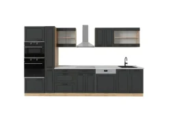 New Vicco R-Line Küchenzeile Anthrazit Landhaus/Goldkraft Eiche 350 cm AP Marmor ohne E-Geräte Anthrazit Struktur