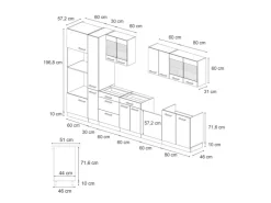 New Vicco R-Line Küchenzeile Anthrazit Landhaus/Goldkraft Eiche 350 cm AP Marmor ohne E-Geräte Anthrazit Struktur