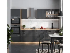 Best Vicco R-Line Küchenzeile /Goldkraft Eiche 300 cm mit HochschrankAP Marmor ohne E-Geräte Einbauküchen