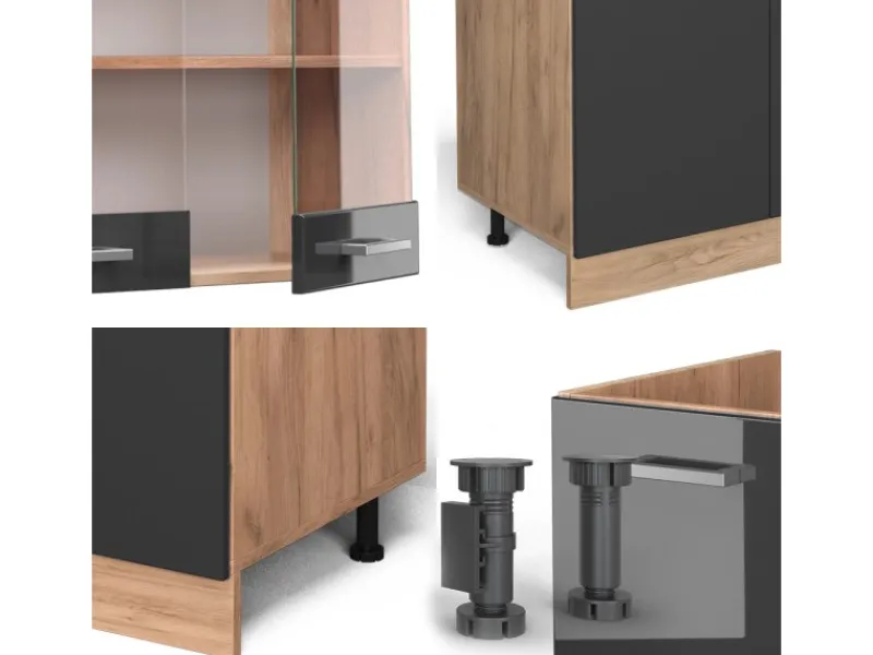 Best Vicco R-Line Küchenzeile /Goldkraft Eiche 300 cm mit HochschrankAP Marmor ohne E-Geräte Einbauküchen