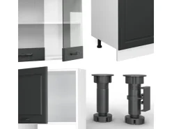 Vicco R-Line Küchenzeile Anthrazit Landhaus/Goldkraft Eiche 350 cm AP Eiche ohne E-Geräte Anthrazit Struktur