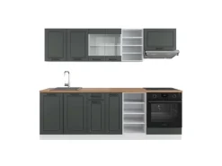 Clearance Vicco R-Line Küchenzeile Anthrazit Landhaus/Weiß 240 cm AP Eiche ohne E-Geräte Einbauküchen