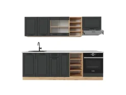 Clearance Vicco R-Line Küchenzeile Anthrazit Landhaus/Goldkraft Eiche 240 cm AP Marmor ohne E-Geräte Anthrazit Struktur