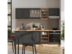 Clearance Vicco R-Line Küchenzeile Anthrazit Landhaus/Goldkraft Eiche 240 cm AP Marmor ohne E-Geräte Anthrazit Struktur