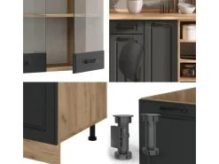 Clearance Vicco R-Line Küchenzeile Anthrazit Landhaus/Goldkraft Eiche 240 cm AP Marmor ohne E-Geräte Anthrazit Struktur