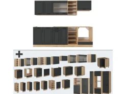 Clearance Vicco R-Line Küchenzeile Anthrazit Landhaus/Goldkraft Eiche 240 cm AP Marmor ohne E-Geräte Anthrazit Struktur