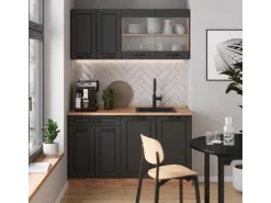 Single-Küchen<Vicco R-Line Küchenzeile Anthrazit Landhaus/Goldkraft Eiche 140 cm AP Eiche ohne E-Geräte Anthrazit Struktur
