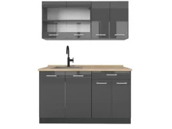Vicco R-Line Küchenzeile Hochglanz/ 140 cm AP Eiche ohne E-Geräte Single-Küchen