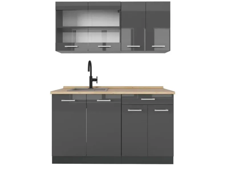 Vicco R-Line Küchenzeile Hochglanz/ 140 cm AP Eiche ohne E-Geräte Single-Küchen