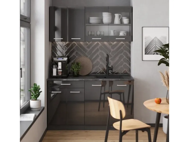 Vicco R-Line Küchenzeile Hochglanz/ 140 cm AP Eiche ohne E-Geräte Single-Küchen