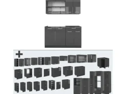 Vicco R-Line Küchenzeile Hochglanz/ 140 cm AP Eiche ohne E-Geräte Single-Küchen