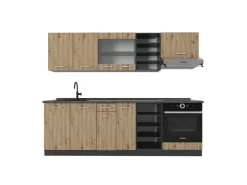 Einbauküchen<Vicco R-Line Küchenzeile Artisan Eiche/Anthrazit 240 cm ohne Arbeitsplatte ohne E-Geräte Eiche Hell