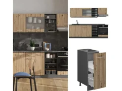 Clearance Vicco R-Line Küchenzeile Artisan Eiche/Anthrazit 240 cm AP Marmor ohne E-Geräte Herde|Einbauküchen