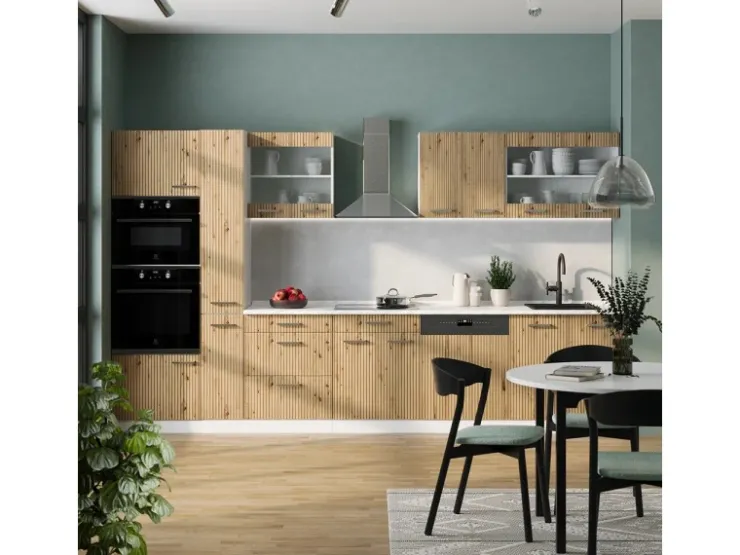 Pantryküchen<Vicco R-Line Küchenzeile /Weiß 350 cm mit Hochschrankohne Arbeitsplatte ohne E-Geräte Artisan Eiche