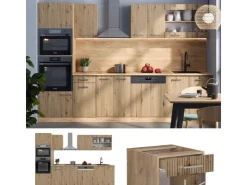 Outlet Vicco R-Line Küchenzeile Artisan-Eiche/Goldkraft Eiche 300 cm mit HochschrankAP Anthrazit ohne E-Geräte Artisan Eiche
