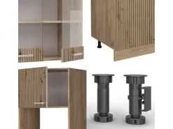 Outlet Vicco R-Line Küchenzeile Artisan-Eiche/Goldkraft Eiche 300 cm mit HochschrankAP Anthrazit ohne E-Geräte Artisan Eiche