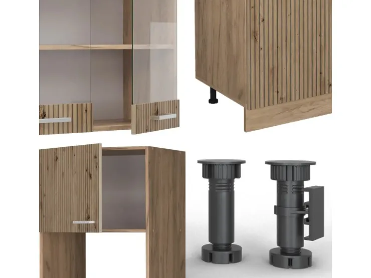 Outlet Vicco R-Line Küchenzeile Artisan-Eiche/Goldkraft Eiche 300 cm mit HochschrankAP Anthrazit ohne E-Geräte Artisan Eiche