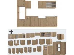 Outlet Vicco R-Line Küchenzeile Artisan-Eiche/Goldkraft Eiche 300 cm mit HochschrankAP Anthrazit ohne E-Geräte Artisan Eiche