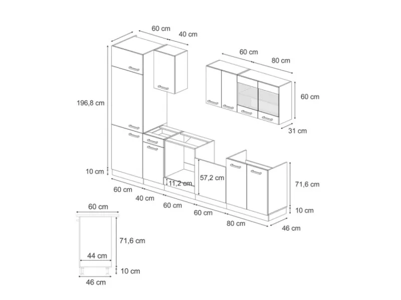 Hot Vicco R-Line Küchenzeile Artisan-Eiche/Goldkraft Eiche 300 cm AP Eiche ohne E-Geräte Single-Küchen|Pantryküchen