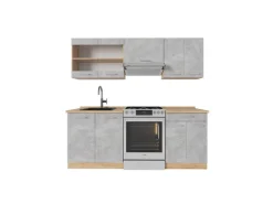 Outlet Vicco R-Line Küchenzeile /Goldkraft Eiche 200 cm ohne Arbeitsplatte ohne E-Geräte Beton