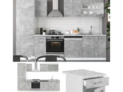 Einbauküchen<Vicco R-Line Küchenzeile 300 cm AP Marmor ohne E-Geräte Beton