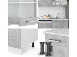 Outlet Vicco R-Line Küchenzeile /Anthrazit 240 cm AP Anthrazit ohne E-Geräte Beton