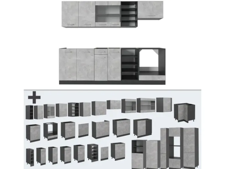Best Vicco R-Line Küchenzeile /Anthrazit 240 cm ohne Arbeitsplatte ohne E-Geräte Beton