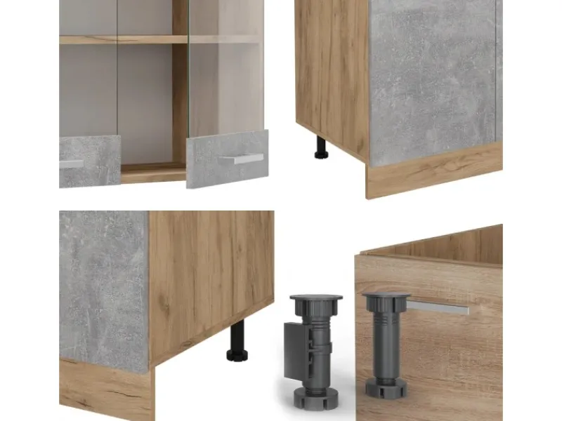 Online Vicco R-Line Küchenzeile /Goldkraft Eiche 300 cm mit HochschrankAP Marmor ohne E-Geräte Einbauküchen