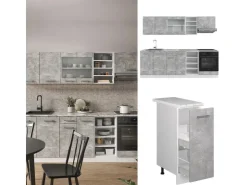 Einbauküchen<Vicco R-Line Küchenzeile Beton/Weiß 240 cm AP Anthrazit ohne E-Geräte Betongrau
