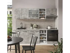 Einbauküchen<Vicco R-Line Küchenzeile Beton/Weiß 240 cm AP Anthrazit ohne E-Geräte Betongrau
