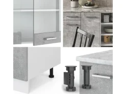 Einbauküchen<Vicco R-Line Küchenzeile Beton/Weiß 240 cm AP Anthrazit ohne E-Geräte Betongrau