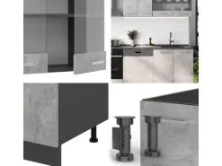 Herde|Kühlschränke<Vicco R-Line Küchenzeile /Anthrazit 300 cm ohne Arbeitsplatte ohne E-Geräte Beton