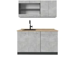Discount Vicco R-Line Küchenzeile Beton/Weiß 200 cm AP Eiche ohne E-Geräte Single-Küchen|Pantryküchen