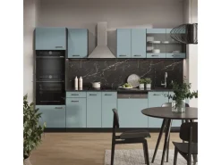 Vicco R-Line Küchenzeile Blau-Grau/Anthrazit 300 cm mit HochschrankAP Marmor ohne E-Geräte Einbauküchen