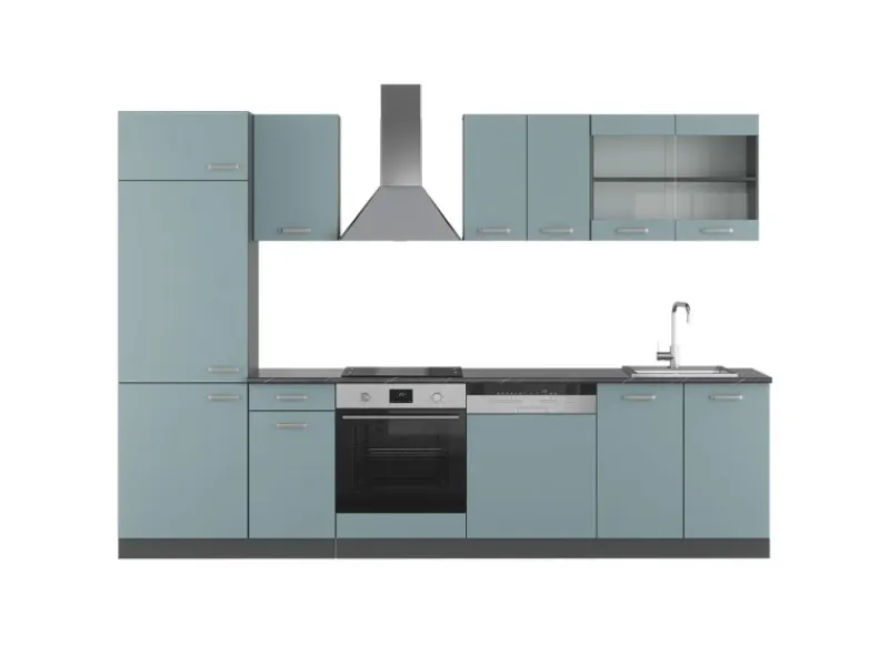 Discount Vicco R-Line Küchenzeile Blau-Grau/Anthrazit 300 cm AP Anthrazit ohne E-Geräte Einbauküchen