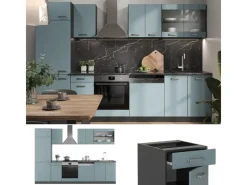 Discount Vicco R-Line Küchenzeile Blau-Grau/Anthrazit 300 cm AP Anthrazit ohne E-Geräte Einbauküchen