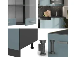 Discount Vicco R-Line Küchenzeile Blau-Grau/Anthrazit 300 cm AP Anthrazit ohne E-Geräte Einbauküchen