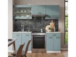 Hot Vicco R-Line Küchenzeile Blau-Grau/Weiß 200 cm ohne Arbeitsplatte ohne E-Geräte Blaugrau