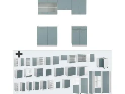 Hot Vicco R-Line Küchenzeile Blau-Grau/Weiß 200 cm ohne Arbeitsplatte ohne E-Geräte Blaugrau