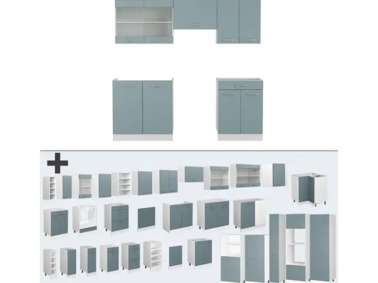 Hot Vicco R-Line Küchenzeile Blau-Grau/Weiß 200 cm ohne Arbeitsplatte ohne E-Geräte Blaugrau