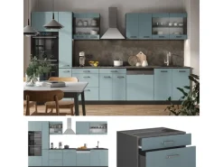 Vicco R-Line Küchenzeile Blau-Grau/Anthrazit 350 cm mit HochschrankAP Anthrazit ohne E-Geräte Blaugrau