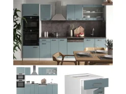 Zubehör Für Küchenarmatur|Einbauküchen<Vicco R-Line Küchenzeile Blau-Grau/Weiß 300 cm mit HochschrankAP Anthrazit ohne E-Geräte Blaugrau