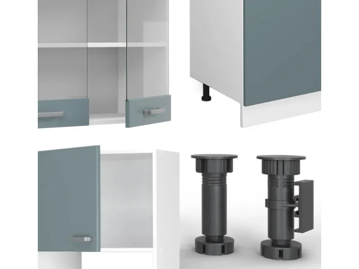 Zubehör Für Küchenarmatur|Einbauküchen<Vicco R-Line Küchenzeile Blau-Grau/Weiß 300 cm mit HochschrankAP Anthrazit ohne E-Geräte Blaugrau