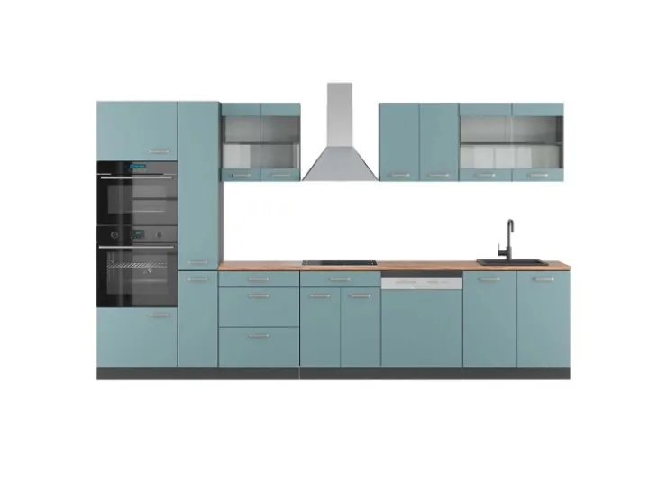 Best Vicco R-Line Küchenzeile Blau-Grau/Anthrazit 350 cm mit HochschrankAP Eiche ohne E-Geräte Blaugrau