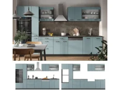 Best Vicco R-Line Küchenzeile Blau-Grau/Anthrazit 350 cm mit HochschrankAP Eiche ohne E-Geräte Blaugrau