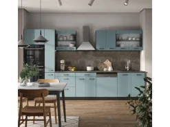 Best Vicco R-Line Küchenzeile Blau-Grau/Anthrazit 350 cm mit HochschrankAP Eiche ohne E-Geräte Blaugrau